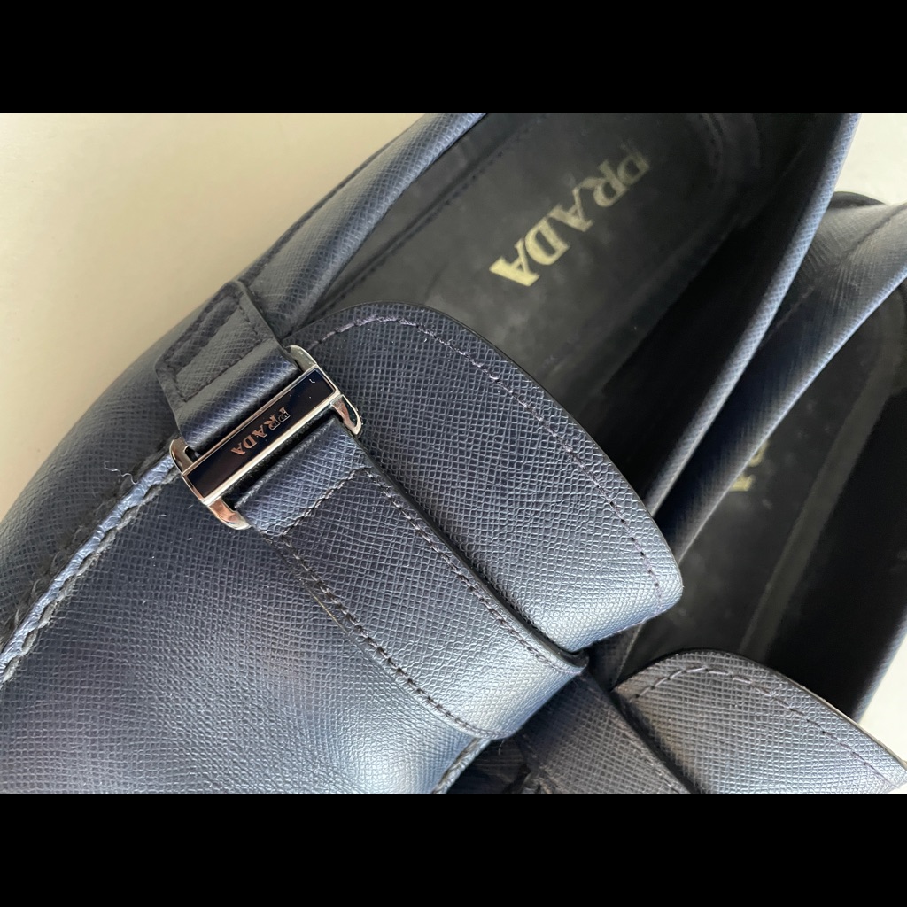 Prada Saffiano Blue Leather Loafers / Drivers